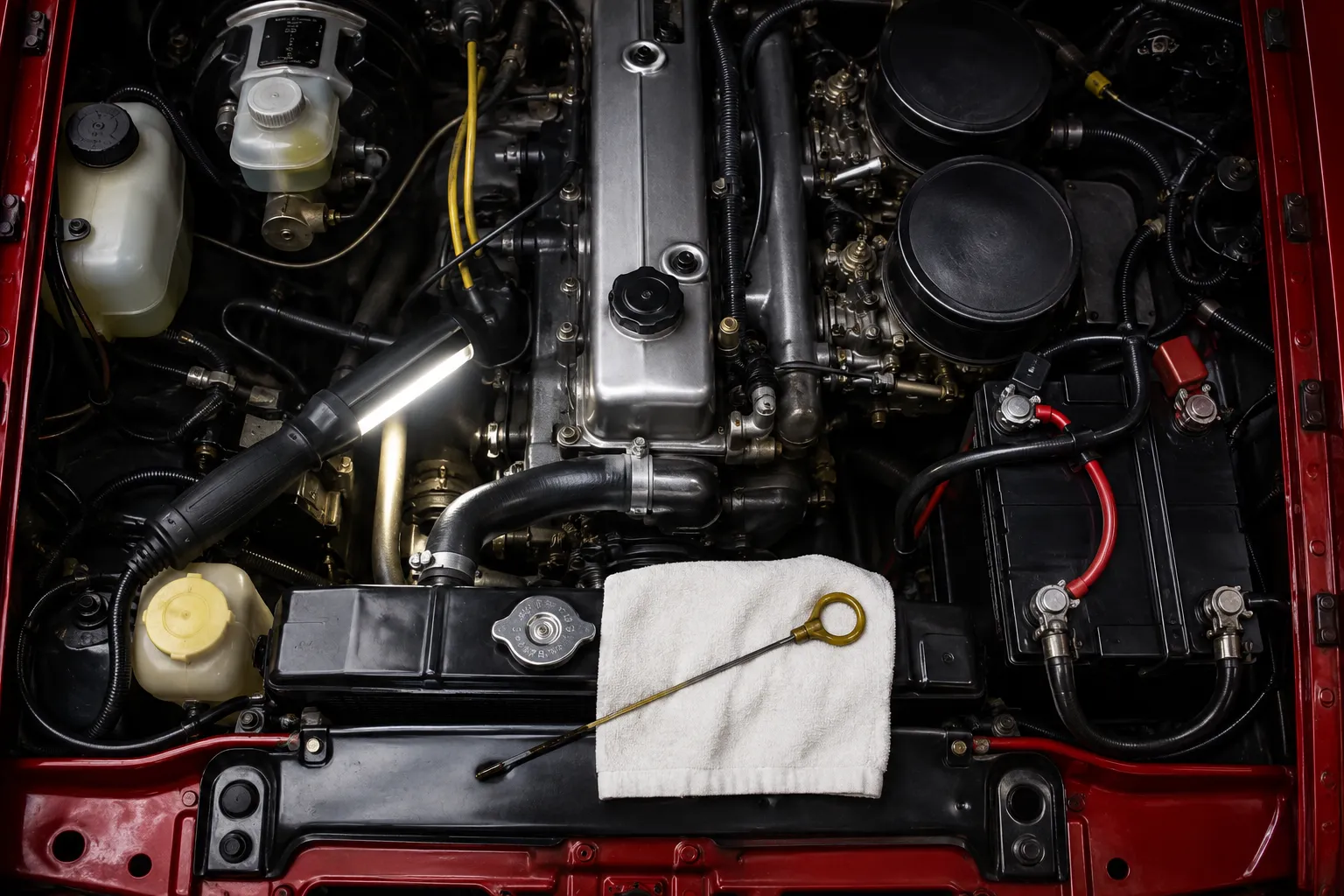 Contrôle du niveau d’huile moteur avant l’hivernage d’une voiture ancienne
