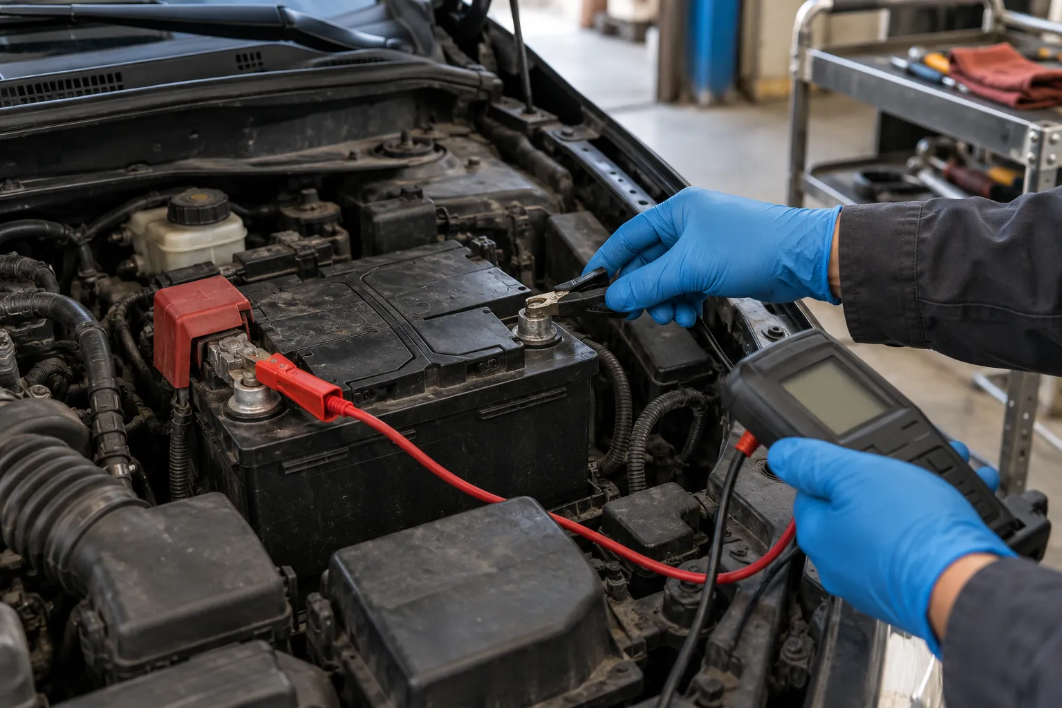 Contrôle de la batterie d’une voiture qui roule peu avec un testeur électronique